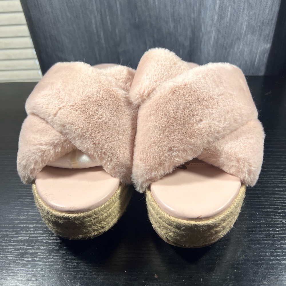SAM EDELMAN Women's BLUSH Pink Faux Fur Slide Sandals